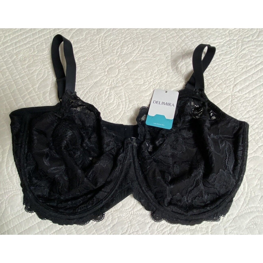 DELIMIRA Womens Black Lace Stylish Minimizer Bra Underwire Size 42I